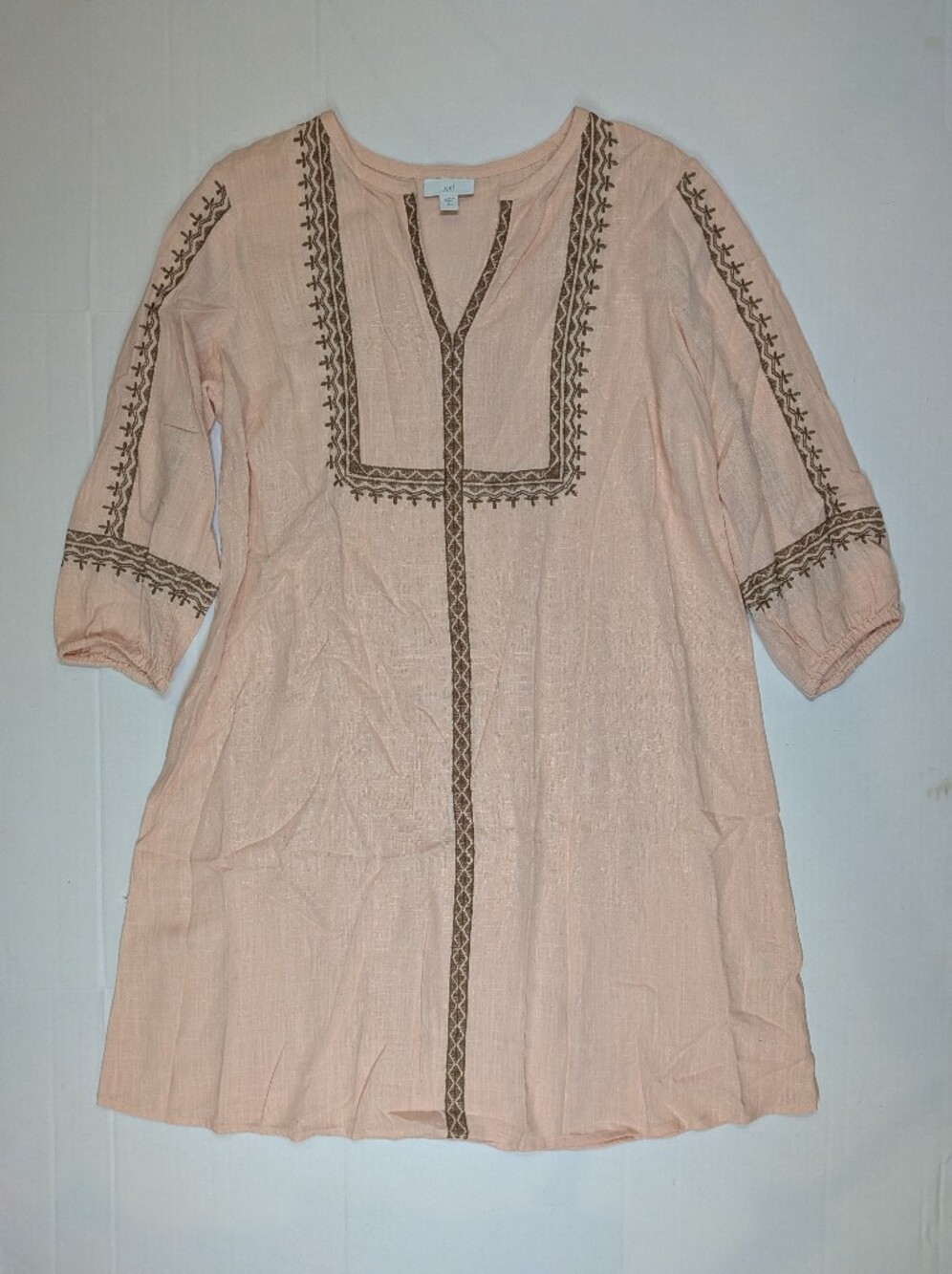 J.Jill Embroidered Boho Peasant Split Neck Dress